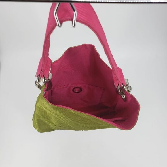 SR SQUARED by Sondra Roberts green & pink canvas hobo shoulder bag - Picture 3 of 6